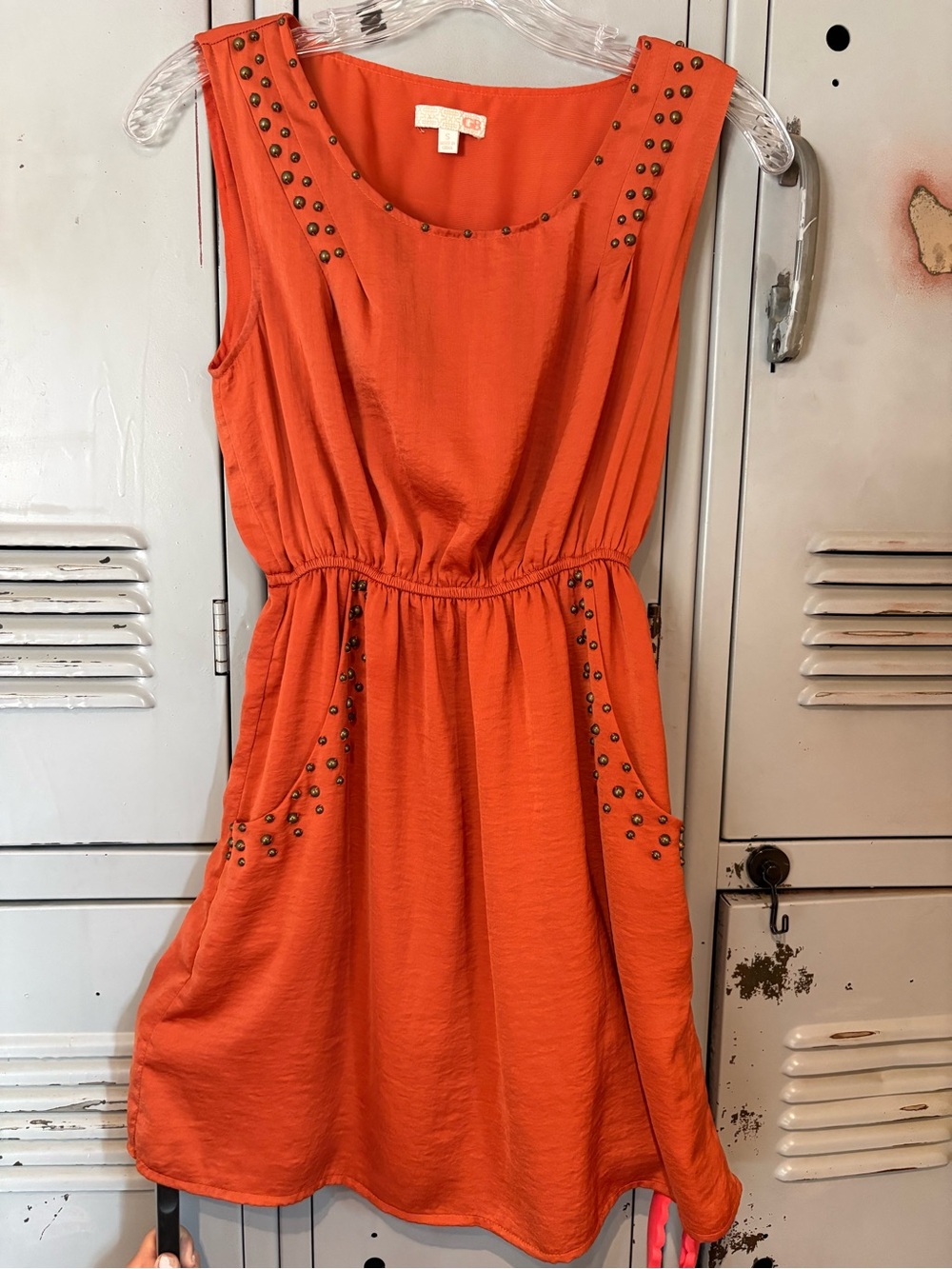 Gianni Bini Orange Stud-Trim Sleeveless Dress